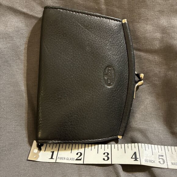 Authentic Fossil 1954 Leather Coin Purse Card ID Holder Wallet Black Kiss Lock - Picture 5 of 11